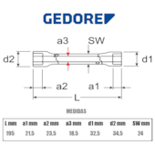 Chave Sextavada Tubular Reforçada 24mm x 26mm 026517 Gedore