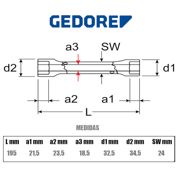 Chave Sextavada Tubular Reforçada 24mm x 26mm 026517 Gedore-94268a86-5a59-4b14-a7c0-f9b7b50f2cff