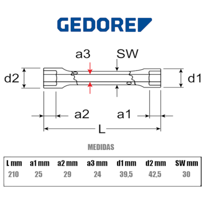 Chave Sextavada Tubular Reforçada 30 x 32mm 026520 Gedore