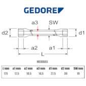 Chave Sextavada Tubular Reforçada 30mm x 27,5mm Original Cromada 026514 Gedore