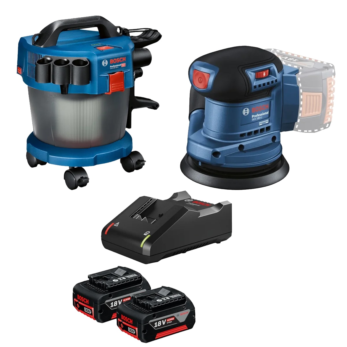 Combo GAS 18V-10L -GEX 185-LI + carregador e bat Bosch | Ultra