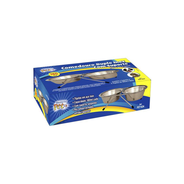 Comedouro Duplo de Inox 11,5cm Para Pets PET-624 Western-2aa5ee2b-dc95-4b1f-ad18-b40269d6afd9