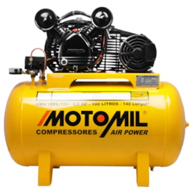 Compressor de Ar 10 Pés 2HP 100L Monofásico 140LBF Motomil