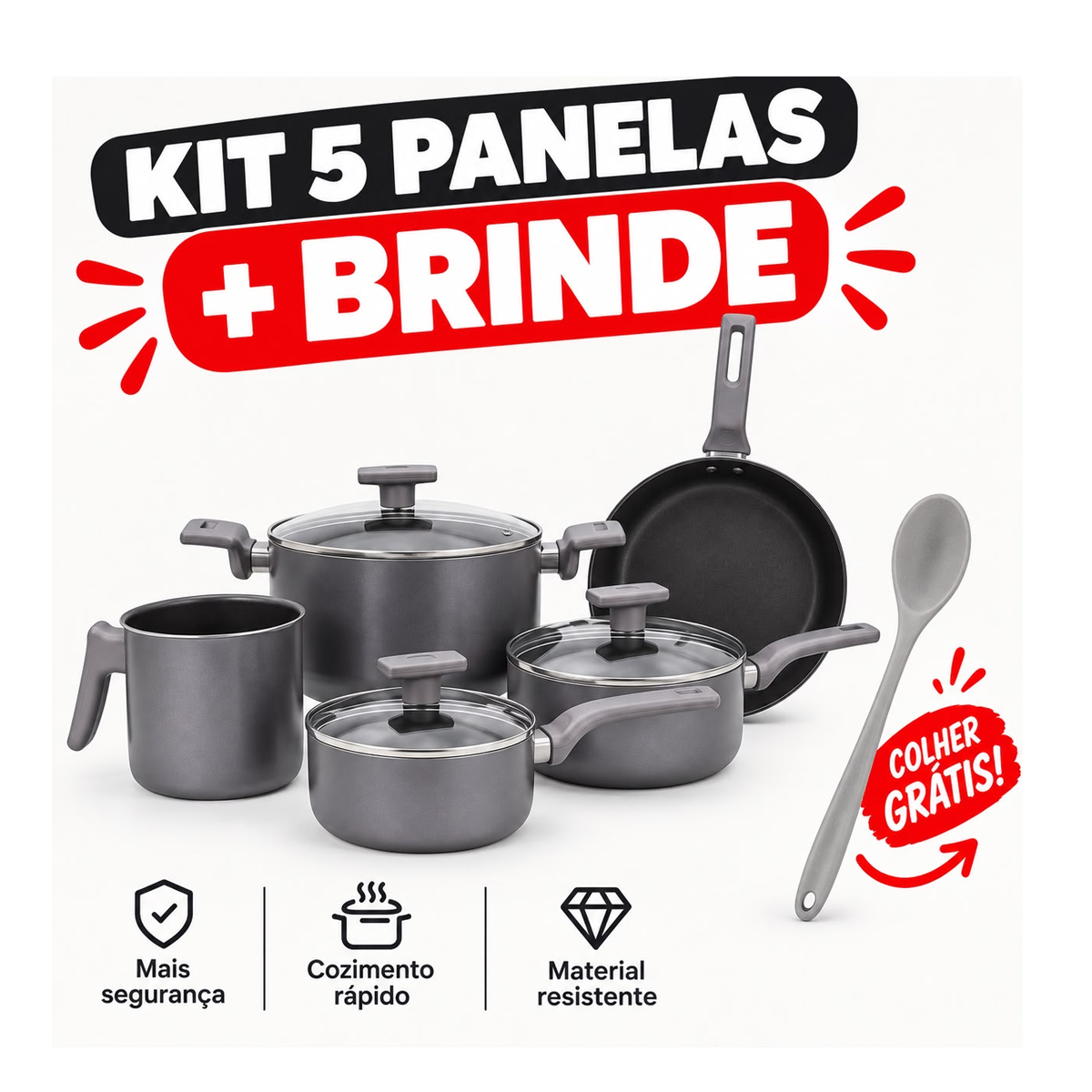 Conjunto de Panelas Antiaderente Safira Grafite 4 Peças 5663 MTA