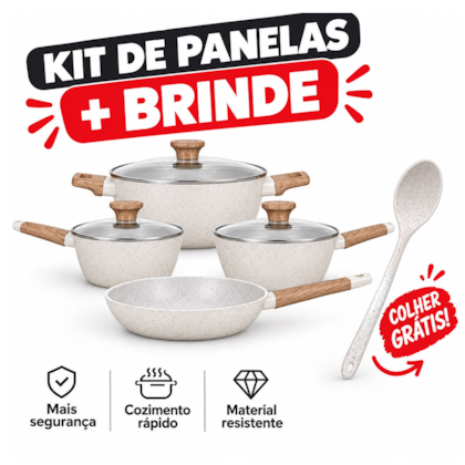 Conjunto 5 Panelas Studio Mármol 5pçs + 1 Colher de Silicone