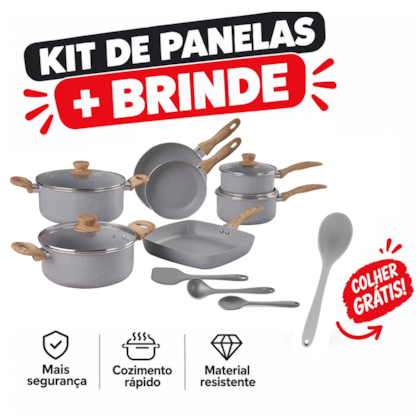 Conjunto de Panelas 10pç Easy Gris Ind + Colher de Silicone