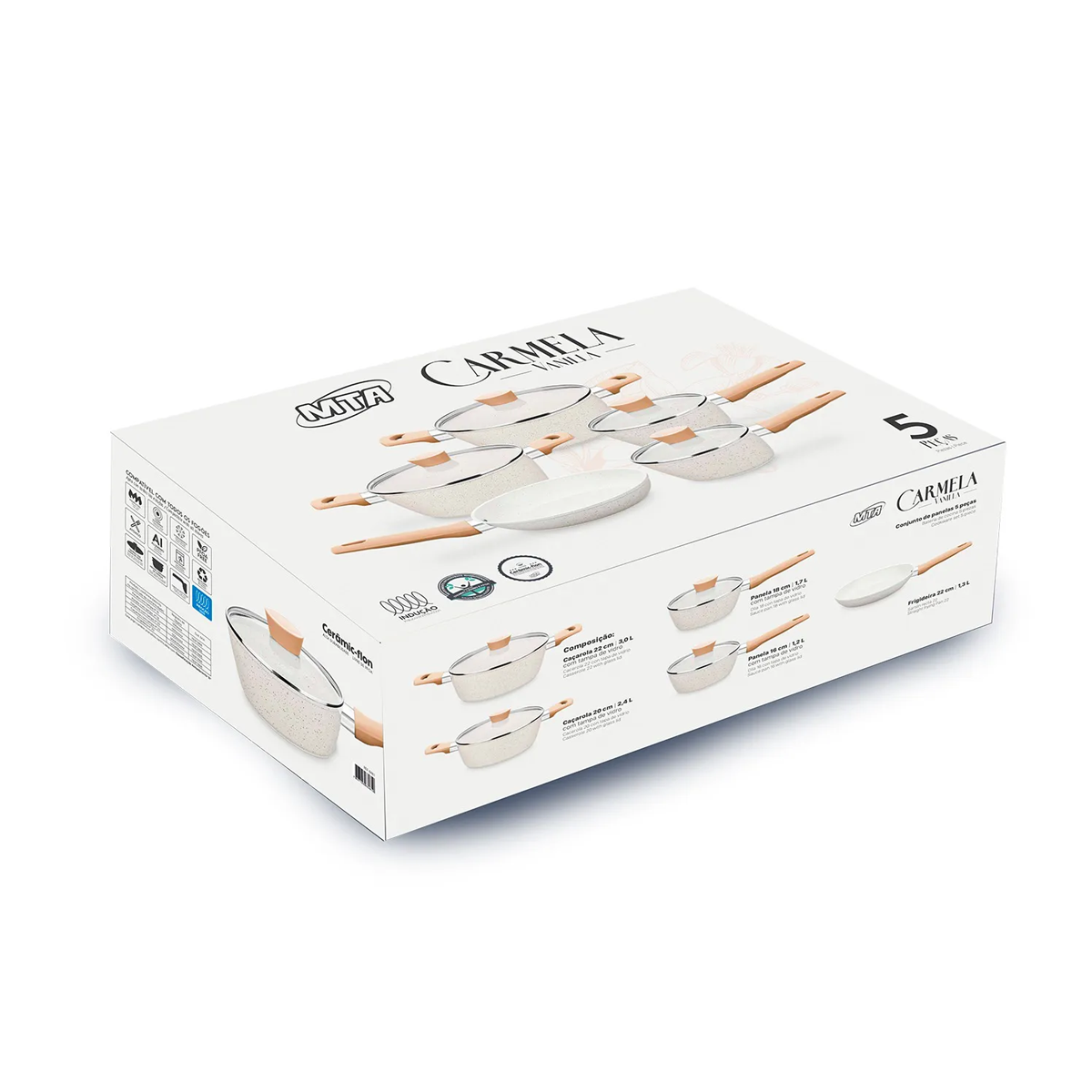 Conjunto de Panelas Carmela Vanilla 5 Peças Creme 8481 MTA | Ultra