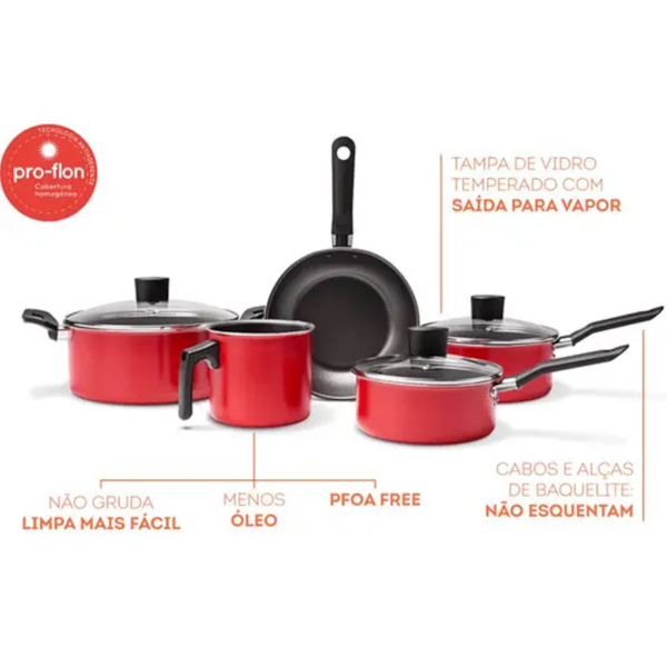 Conjunto de Panelas Vermelho 5 Peças Garlic 7001/100 Brinox-378060d3-974d-43cc-a86b-2f51825478c2
