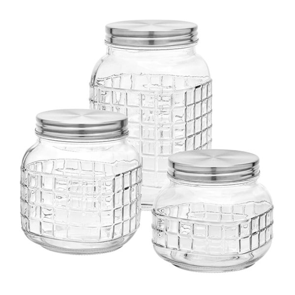 Conjunto de Pote de Vidro Quadriculado Com 3 Peças POTE-097 Hauskraft-fcdba787-86bc-4387-9941-3e425c6f1a57
