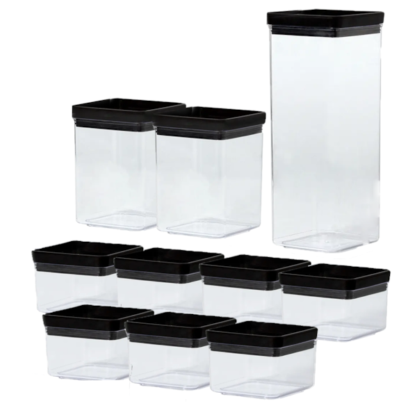 Conjunto de Potes Herméticos Quadrados Lumini Black Em Acrílico 10 Pçs 1947 Paramount-67e87fa3-297b-4ee2-ba39-57e5cd1c4b1e