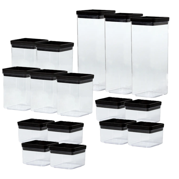 Conjunto de Potes Herméticos Quadrados Lumini Black em Acrílico 16pçs 1950 Paramount -f274884e-1ce7-4ae2-8a2a-d1e2694fb72c