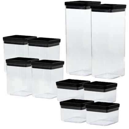 Conjunto de Potes Quadrados em Acrílico 10 Pçs Lumini Black 1948 Paramount-1b2dd108-809a-4fcb-ab68-9663e247d328