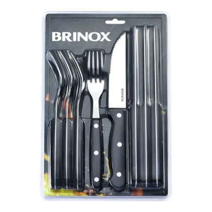 Conjunto de Talheres Jumbo para Churrasco em Aço Inox Polido 8Pçs Preto 2554/308 Brinox