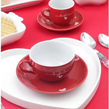 Conjunto de Xícaras 160ml com Pires de Porcelana Lamour Vermelha 6 Pçs JGCH-044VM Hauskraft-a2f682e3-c96d-42e5-a054-c84112c306af