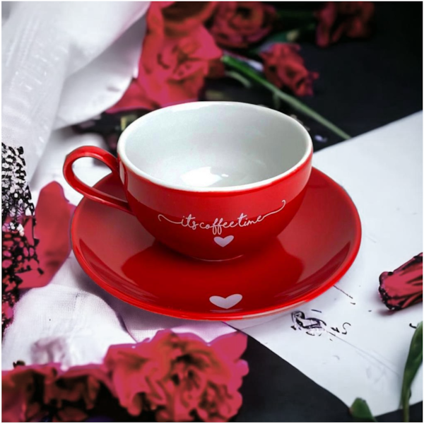 Conjunto de Xícaras 160ml com Pires de Porcelana Lamour Vermelha 6 Pçs JGCH-044VM Hauskraft-cff9db2e-b088-48c6-9b30-ef91b979dd94