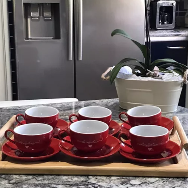 Conjunto de Xícaras 160ml com Pires de Porcelana Lamour Vermelha 6 Pçs JGCH-044VM Hauskraft-5e71c503-28ae-4deb-901d-8998f867fe28