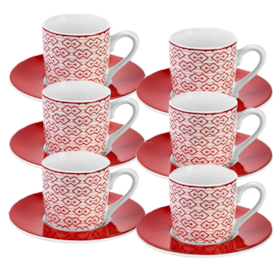 Conjunto de Xícaras de Café Mosaico 90ml com Pires de Porcelana JGXC-041 Hauskraft