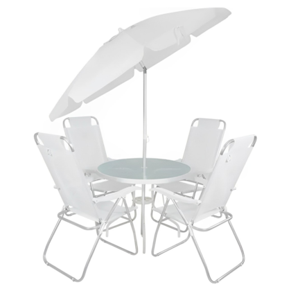 Conjunto Noronha Jardim em Alumínio com Cadeira + Mesa + Guarda-Sol Branco 6 Pçs 86001 Bel -4317886c-502b-4829-a16b-1f6679400783