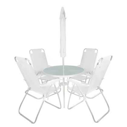 Conjunto Noronha Jardim em Alumínio com Cadeira + Mesa + Guarda-Sol Branco 6 Pçs 86001 Bel -c3f1c162-1dda-47d2-80a0-299cbf5cc3ea