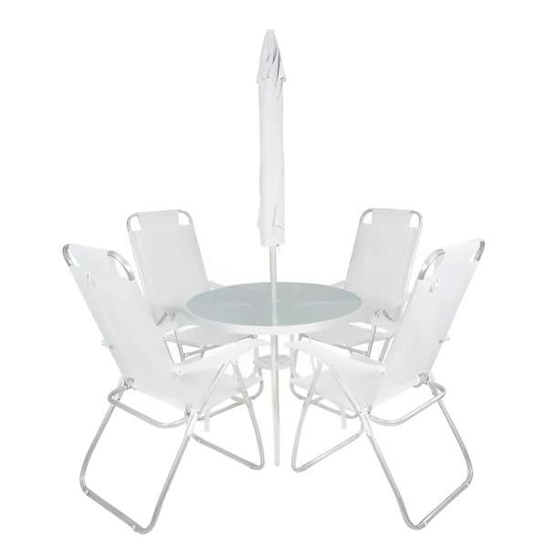 Conjunto Noronha Jardim em Alumínio com Cadeira + Mesa + Guarda-Sol Branco 6 Pçs 86001 Bel -1ad34603-969c-4bf3-8b47-5ad66078e5a6