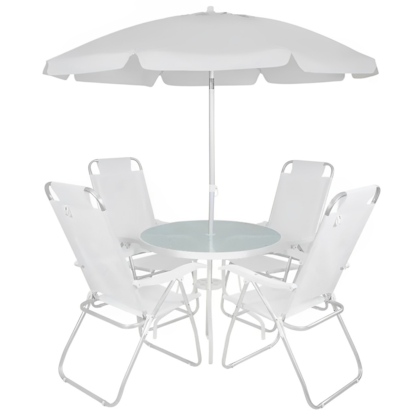 Conjunto Noronha Jardim em Alumínio com Cadeira + Mesa + Guarda-Sol Branco 6 Pçs 86001 Bel -e44a472a-ba17-4f28-ade5-125cb8ce8db2
