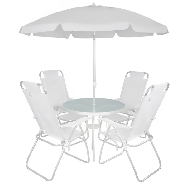 Conjunto Noronha Jardim em Alumínio com Cadeira + Mesa + Guarda-Sol Branco 6 Pçs 86001 Bel -68b39b95-31a8-44fb-a4db-f7b50896c49c