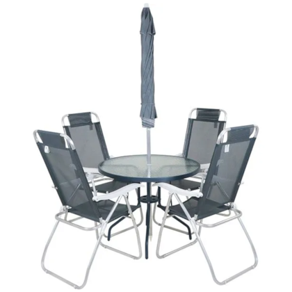 Conjunto Noronha Jardim em Alumínio com Cadeira + Mesa + Guarda-Sol Cinza 6 Pçs 86008 Bel-9a9d1f1f-1329-43ad-b331-44801b267be1