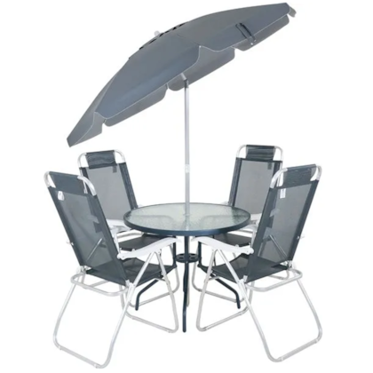 Conjunto Noronha Jardim em Alumínio com Cadeira + Mesa + Guarda-Sol Cinza 6 Pçs 86008 Bel-3056f7c5-80e2-472d-b791-ec981625df92