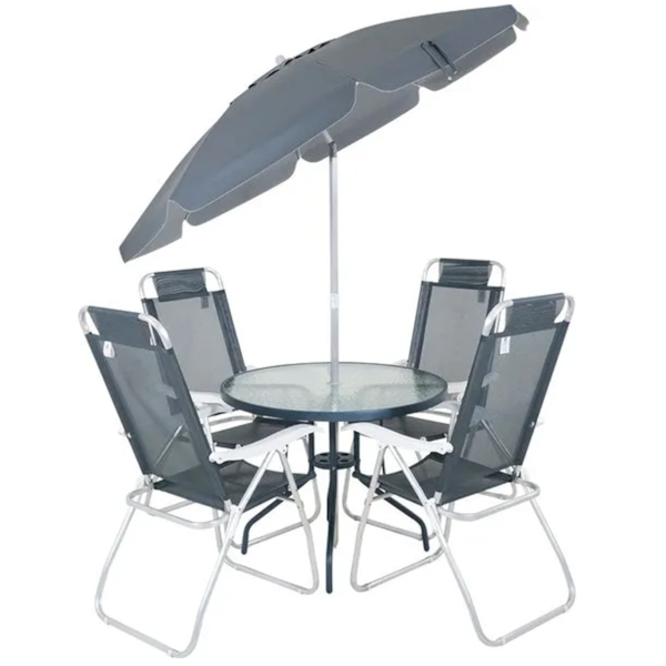 Conjunto Noronha Jardim em Alumínio com Cadeira + Mesa + Guarda-Sol Cinza 6 Pçs 86008 Bel-0c4ff4ce-b817-4ca3-9352-9f70444b9a6a