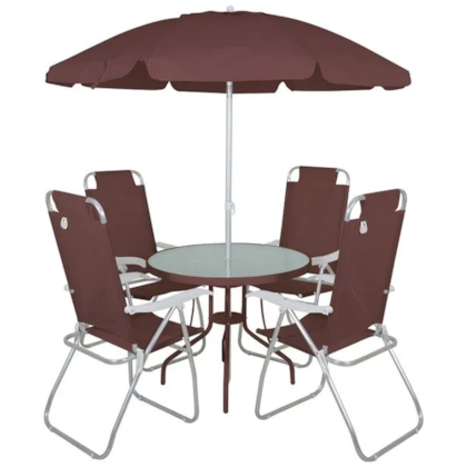 Conjunto Noronha Jardim em Alumínio com Cadeira + Mesa + Guarda-Sol Marrom 6 Pçs 86012 Bel -d6723e59-4d27-424b-9570-113533adbfe1