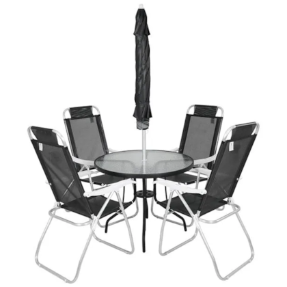 Conjunto Noronha Jardim em Alumínio com Cadeira + Mesa + Guarda-Sol Preto 6 Pçs 86007 Bel -ea941492-4101-425f-93fe-6c28ce0d6507