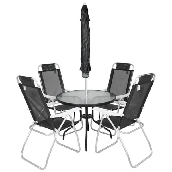  Conjunto Noronha Jardim em Alumínio com Cadeira + Mesa + Guarda-Sol Preto 6 Pçs 86007 Bel -6333ca11-6af0-4bbe-9421-c5c51d56eb4d