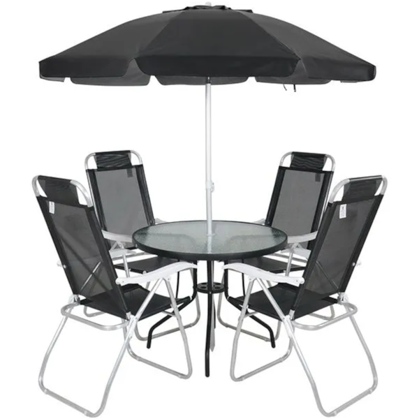 Conjunto Noronha Jardim em Alumínio com Cadeira + Mesa + Guarda-Sol Preto 6 Pçs 86007 Bel -4d3a4bdd-06b4-4918-9ebc-cf05d634bf79
