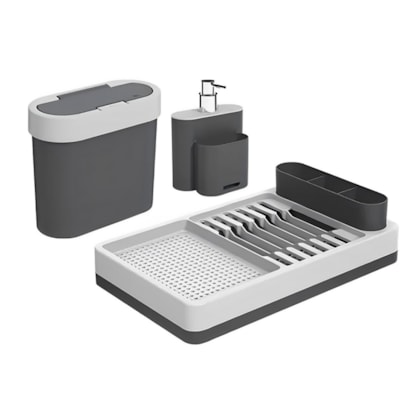 Conjunto Organizador Flat Para Cozinha 3pçs Cinza Frio e Cinza Grafite 99347/2832 Coza