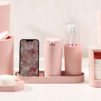 Conjunto Serene P/ Banho Porta Escova com tampa e Porta Sabonete 2pçs Rosa Argila 99407/7537 Coza-d48be378-0772-41b5-ba2a-e52a055a8fbd