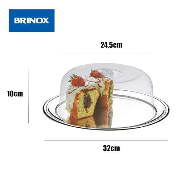 Conjunto Vitrine Confeiteiro Petunia em Inox 32cm c/ Cúpula em Acrílico 1525/132 Brinox -56e8a345-db43-4422-8719-e033507bbf9c