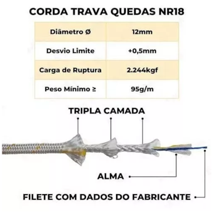 Corda NR18 Trava Queda 50m Tipo Bombeiro 12mm 22050 Pampa-f8f13414-3171-4119-bdf8-a28c35f3c1e1
