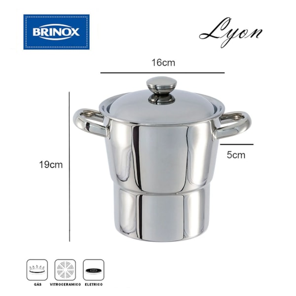 Cuscuzeira Lyon Steamer em Aço Inox 16cm 2,0L 2364/100 Brinox-6ef455c1-339f-4482-ba85-e842e9dd909e