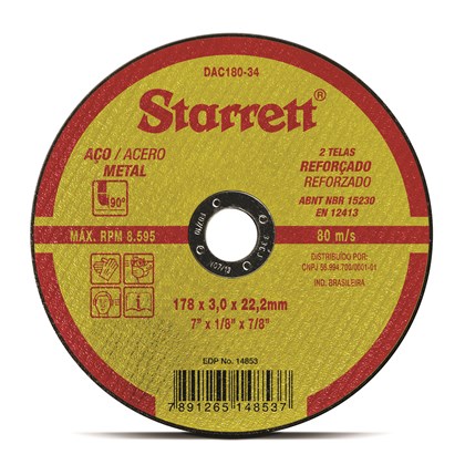 Disco de Corte 7" x 3mm x 7/8" Dac180-34 Starrett