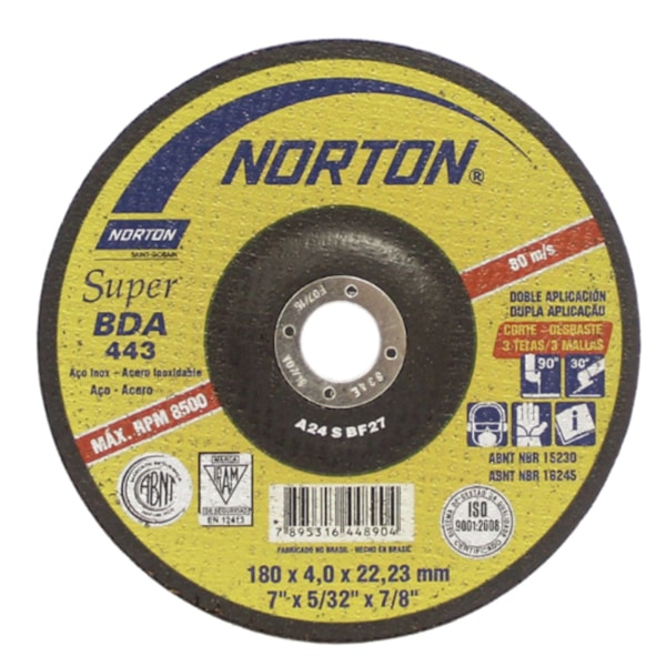 Disco de Corte/Desbaste 180x4x22,23mm BDA443 Norton-d38bcdcd-d9b7-4068-9b8f-796fd9edd8fd