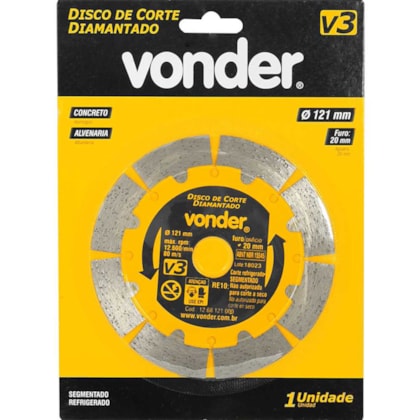 Disco de Corte Diamantado 121mm Segmentado V3 1268121000 Vonder