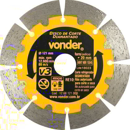 Disco de Corte Diamantado 121mm Segmentado V3 1268121000 Vonder