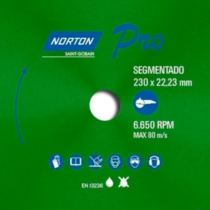 Disco de Corte Diamantado Segmentado Pro para Concreto 230mm x 22,23mm 70184645810 Norton