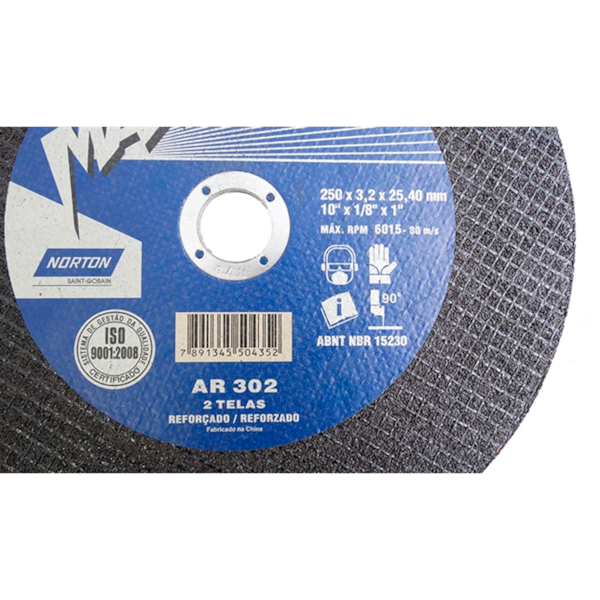 Disco de Corte para Aço AR 302 254 x 3,2 x 25,40mm Norton-d217efcd-a336-4375-969a-cbe3382d9a7c