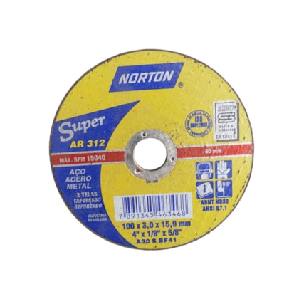 Disco de Corte Para Aço de Carbono 4x1/8x5/8 AR312 Norton-b8cc79b6-5e1e-4989-9ade-6de0422f1739