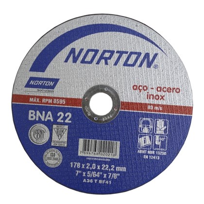 Disco de Corte para Aço/Inox 178x2x22,22 mm BNA22 Norton