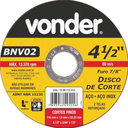 Disco de Corte para Metal e Inox 115 x 1 x 22,23mm Vonder-c740e5c7-e0bf-4c52-bac7-be41915d1ee3