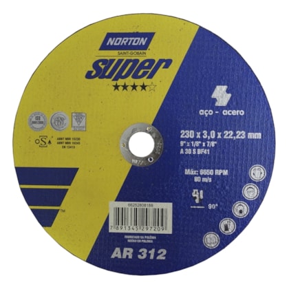 Disco de Corte Super Aço 230x3x22,23 mm AR312 Norton-267bd41c-0e9f-4749-b1ff-1d6661906b6f