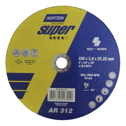 Disco de Corte Super Aço 230x3x22,23 mm AR312 Norton