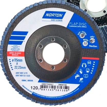 Disco de Lixa 115mm Flap Disc Grão 120 Inox Capa Única Norton-b6266465-51e2-404d-8ac7-74ea4f0c7dba